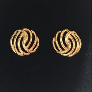 Vintage Monet Pierced Swirl Dome Earrings Gold